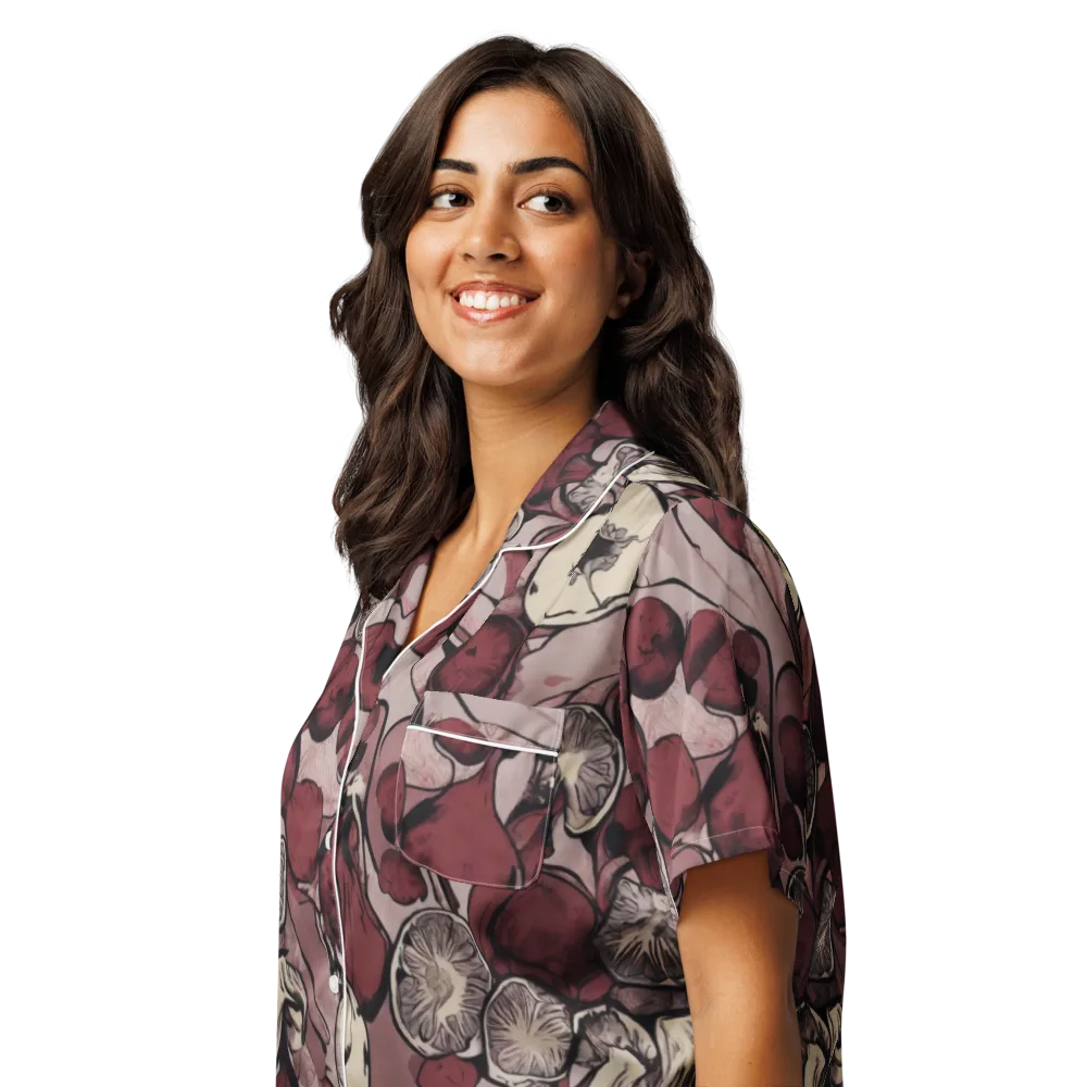 Pomegranate Nocturne on Women's Short Sleeve Pajama Top — Left Front