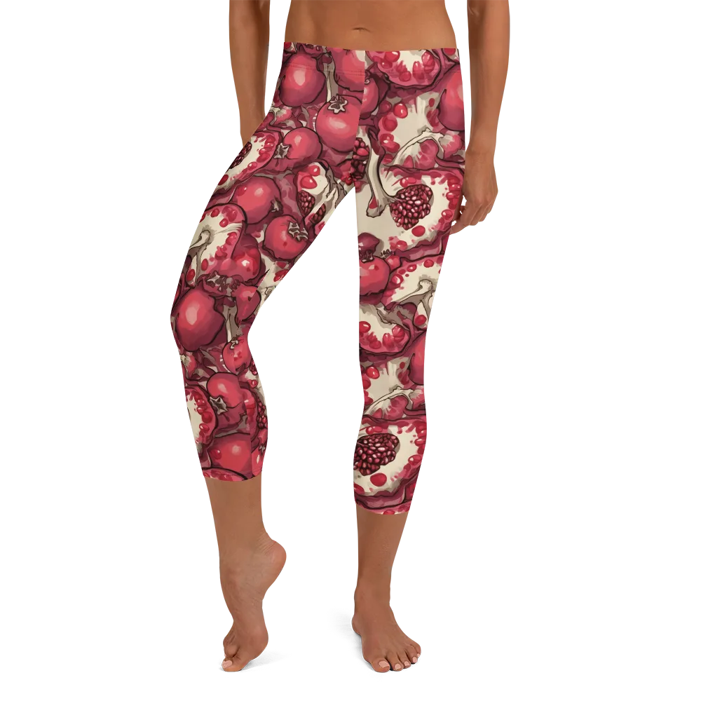 Pomegranate Rhapsody on Capri Leggings — Front