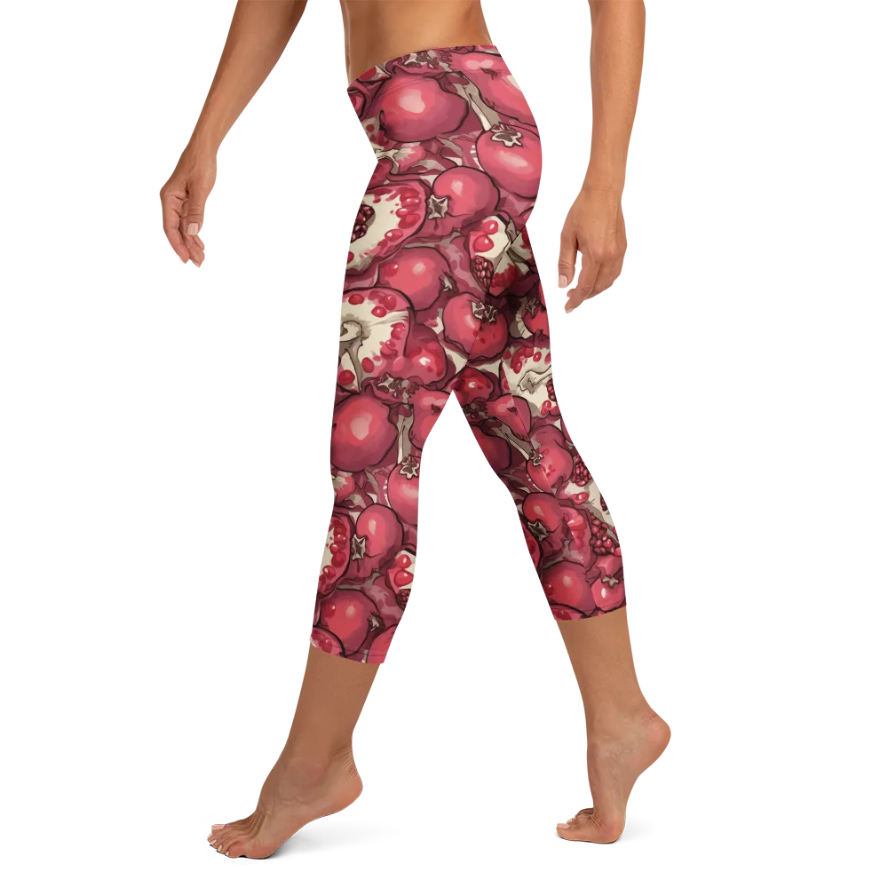 Pomegranate Rhapsody on Capri Leggings — Left