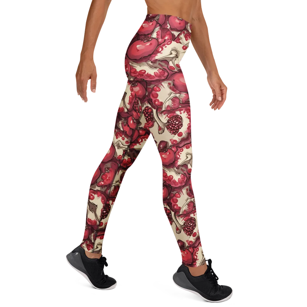 Pomegranate Rhapsody on Yoga Leggings — Right