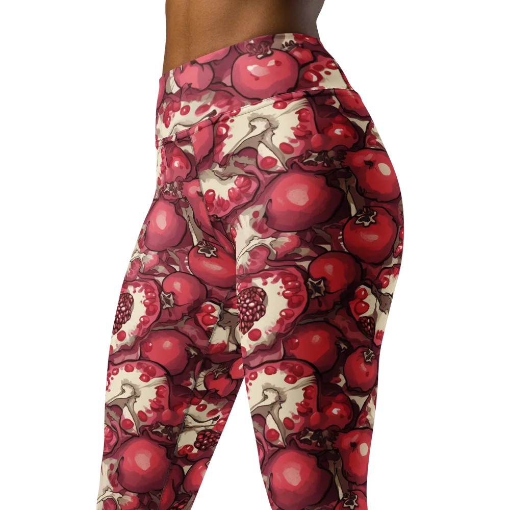 Pomegranate Rhapsody on Yoga Leggings — Left Front