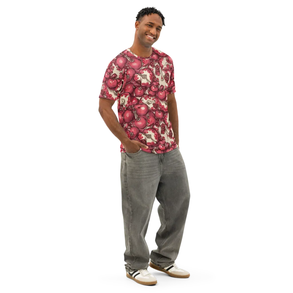 Pomegranate Rhapsody on Men's Cotton Crew Neck T-Shirt — Right Front
