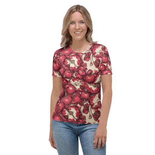 Pomegranate Rhapsody on a Women's Crew Neck T-Shirt