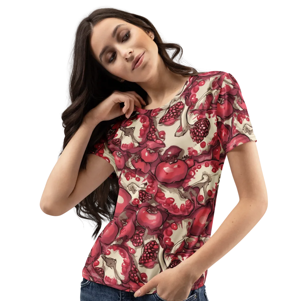 Pomegranate Rhapsody on Women's Crew Neck T-Shirt — Left Front