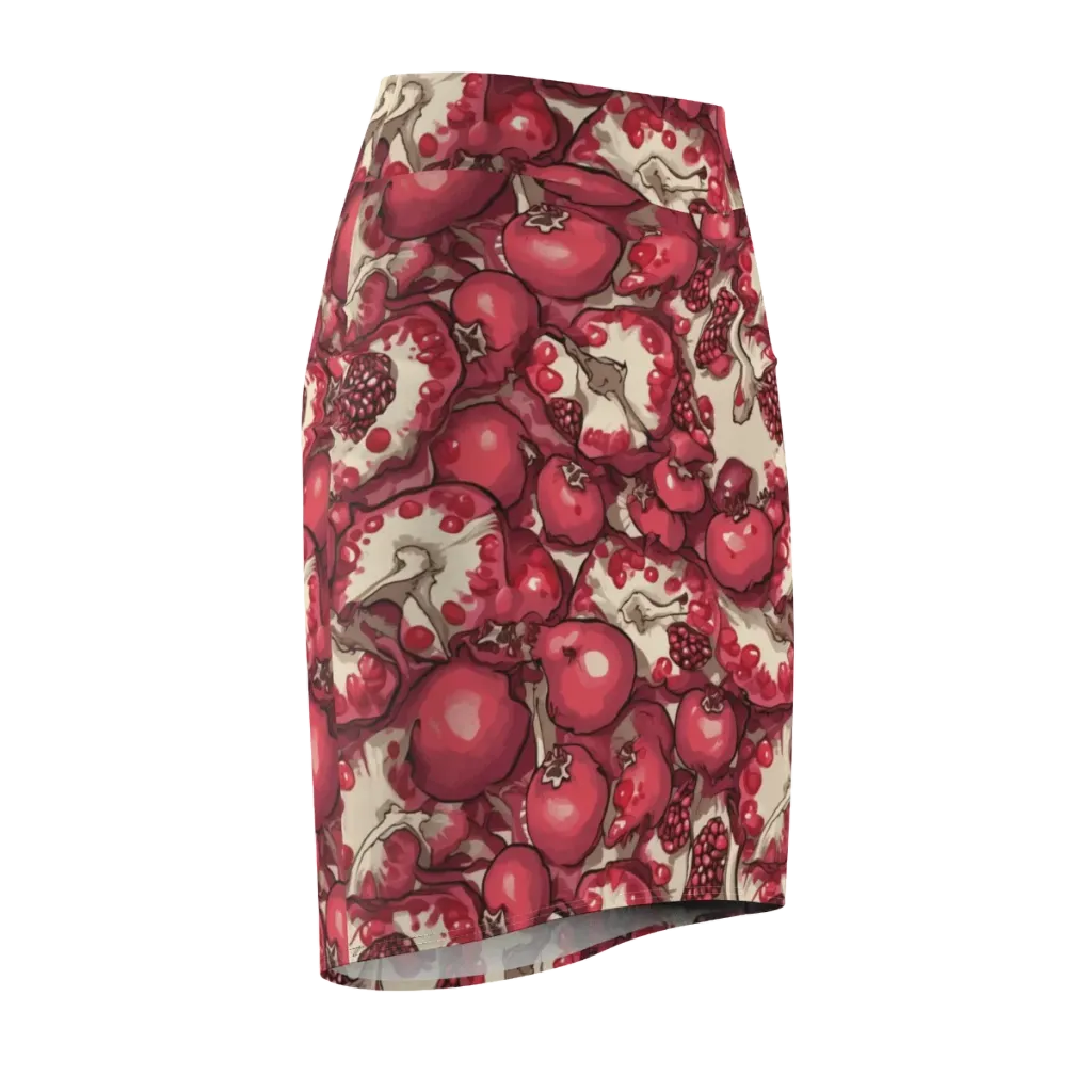 Pomegranate Rhapsody on Pencil Skirt — Front Side