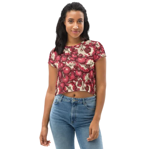 Pomegranate Rhapsody on a Crop Tee