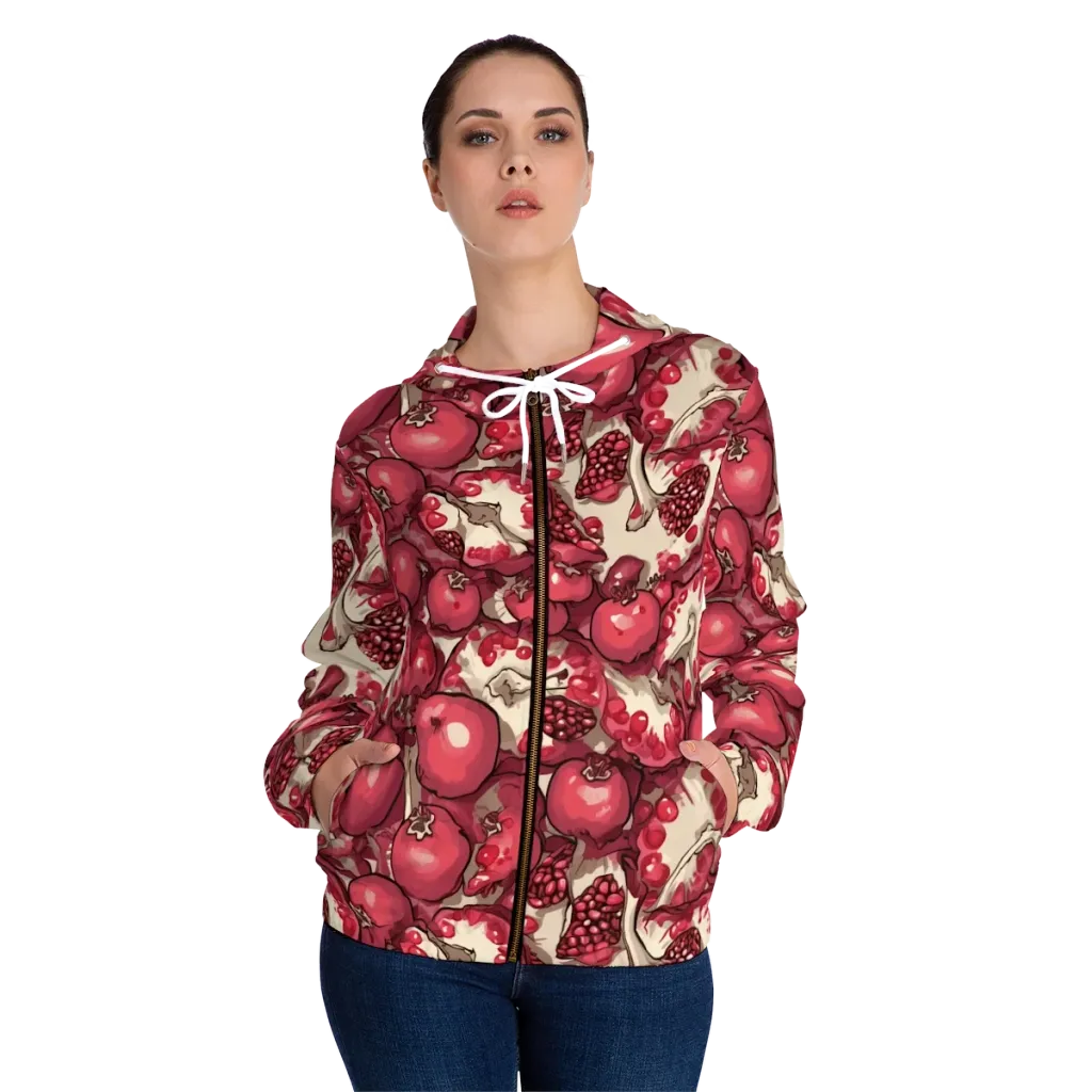 Pomegranate Rhapsody on Women's Full-Zip Hoodie — Front On Person