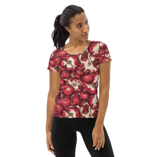 Pomegranate Rhapsody on a Women's Athletic T-Shirt