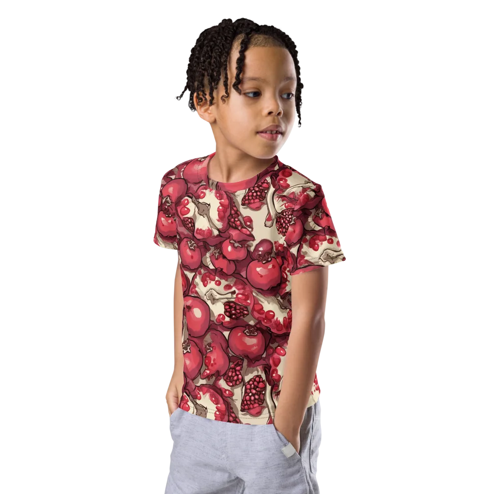 Pomegranate Rhapsody on Kids Crew Neck T-Shirt — Left Front