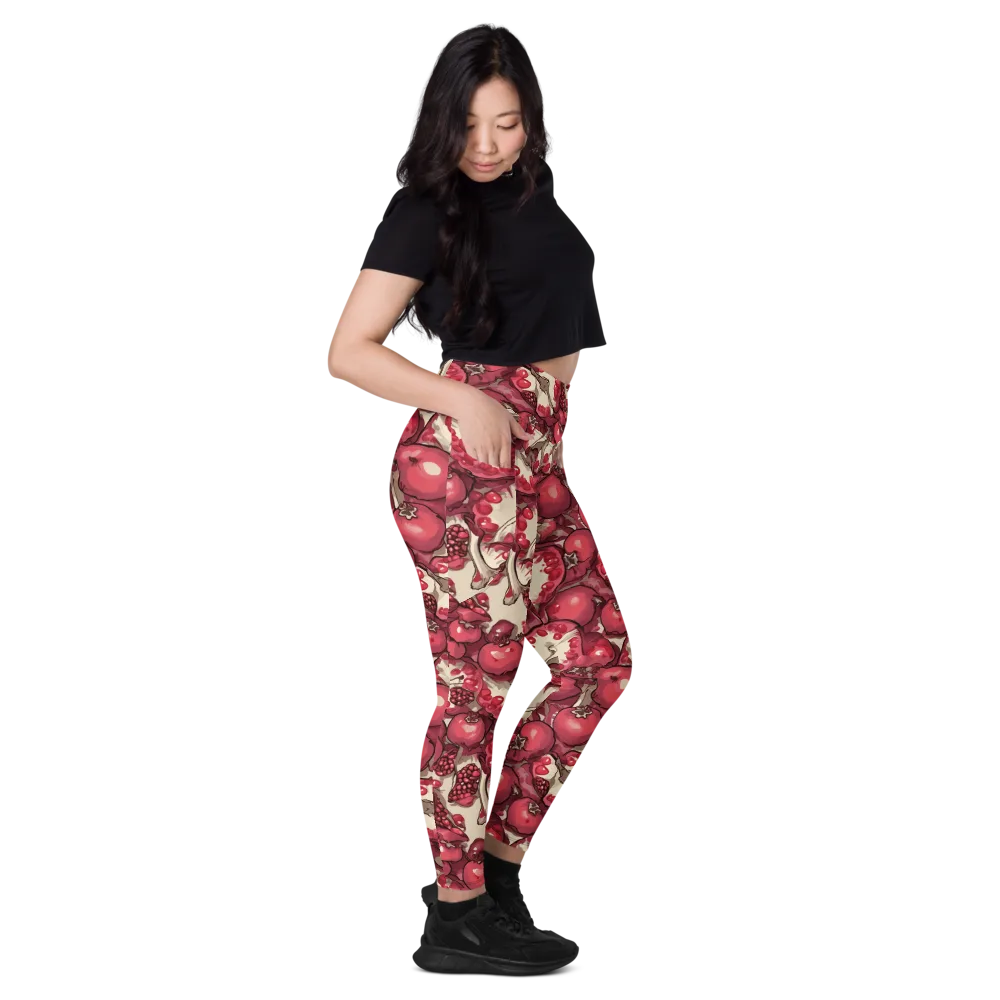 Pomegranate Rhapsody on Leggings with Pockets — Right