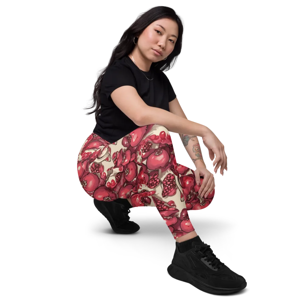 Pomegranate Rhapsody on Leggings with Pockets — Right Front