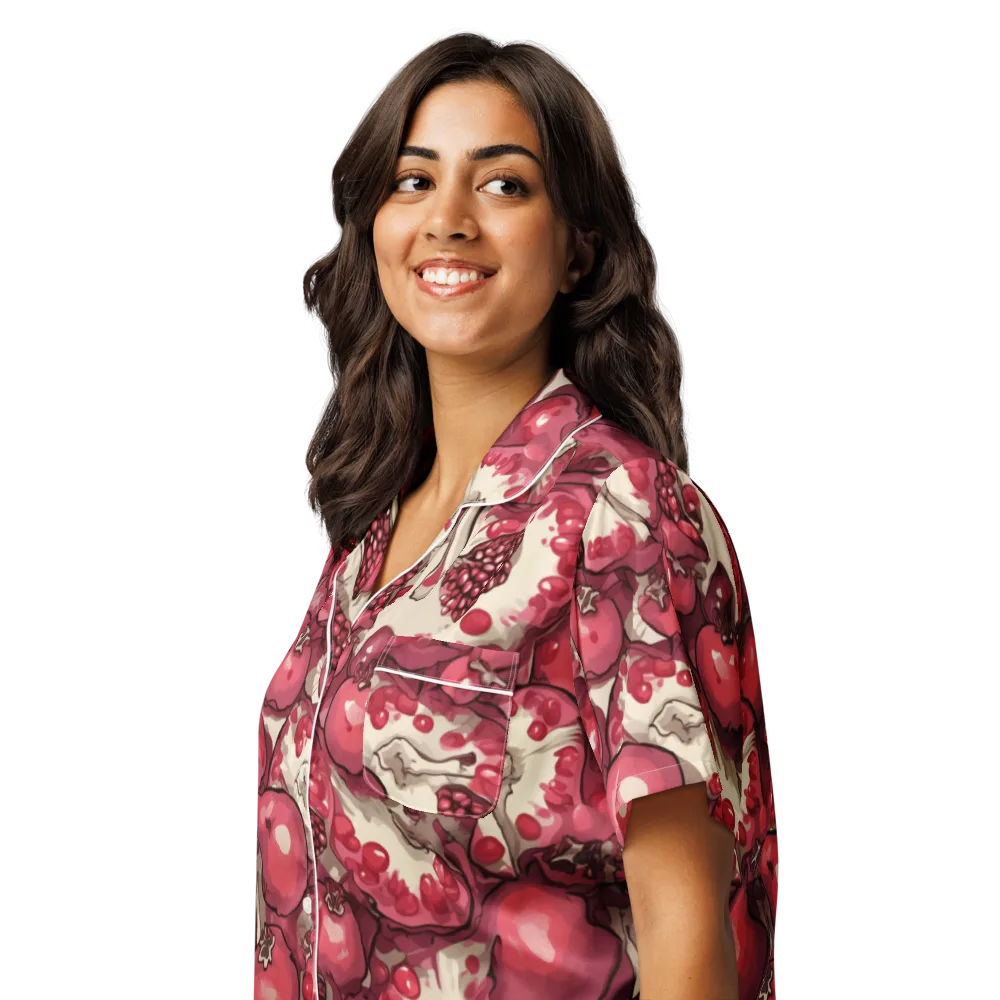 Pomegranate Rhapsody on Women's Short Sleeve Pajama Top — Left Front