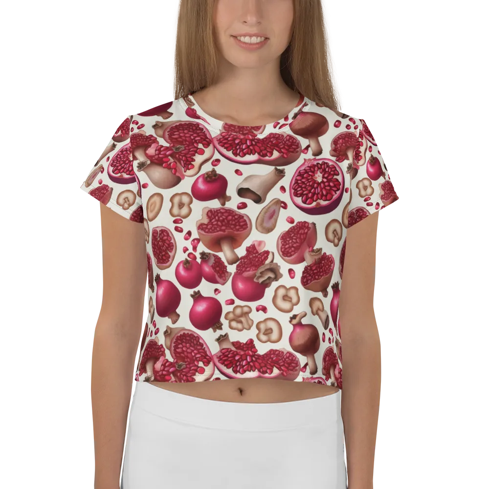 Mushroom Garnet on Crop Tee — Front