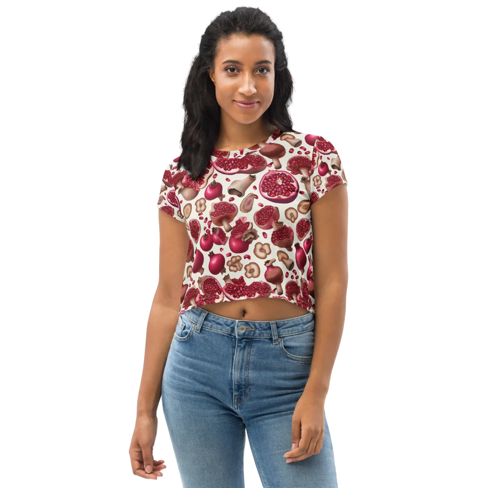 Mushroom Garnet on Crop Tee — Front
