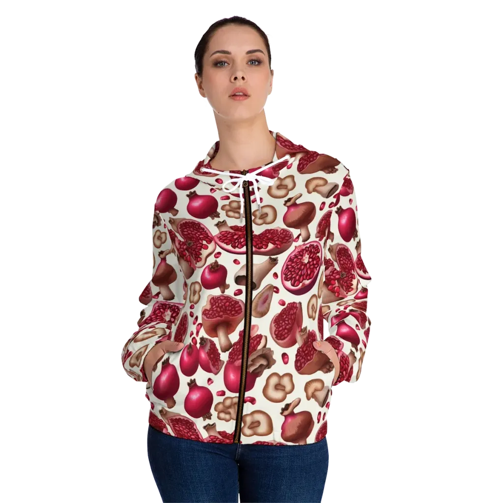 Mushroom Garnet on Women's Full-Zip Hoodie — Front On Person