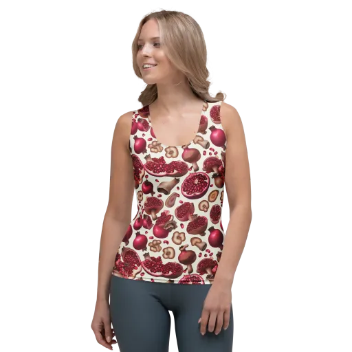 Mushroom Garnet on a Women's Tank Top