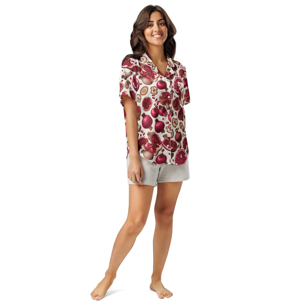 Mushroom Garnet on Women's Short Sleeve Pajama Top — Front