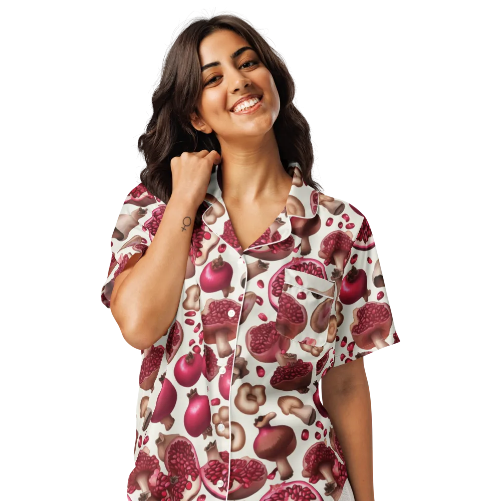 Mushroom Garnet on Women's Short Sleeve Pajama Top — Front