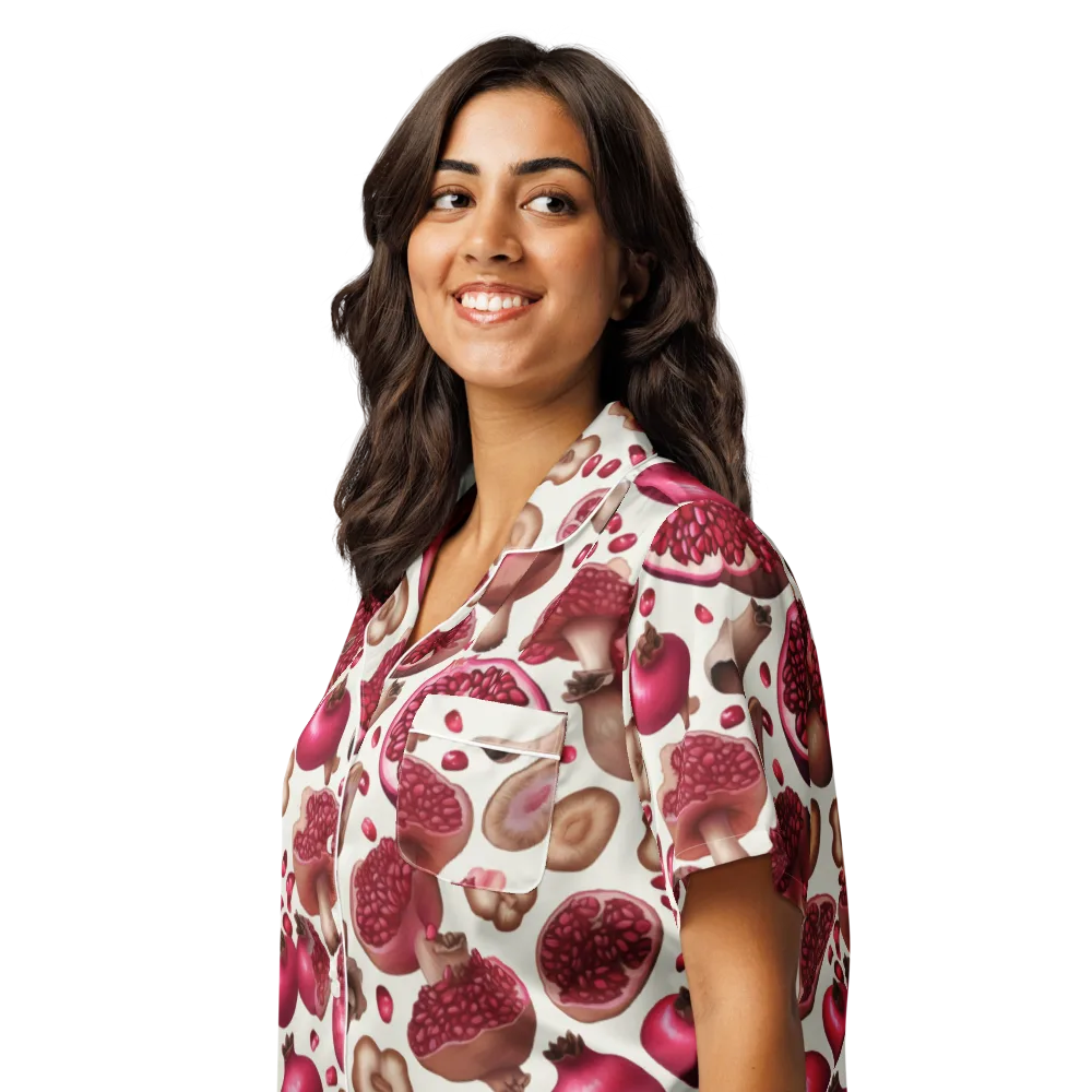 Mushroom Garnet on Women's Short Sleeve Pajama Top — Left Front