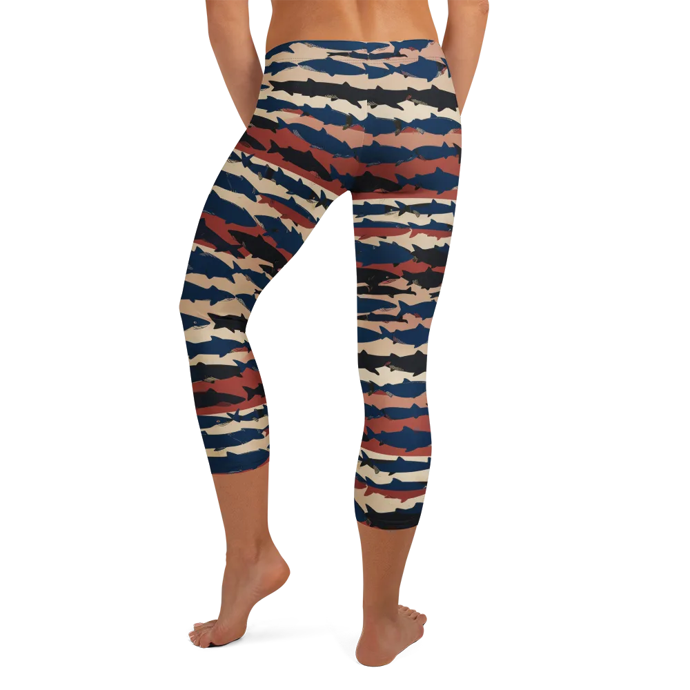 Midnight Run Fish on Capri Leggings — Back