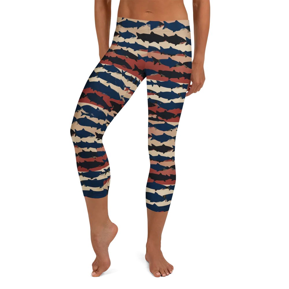 Midnight Run Fish on Capri Leggings — Front