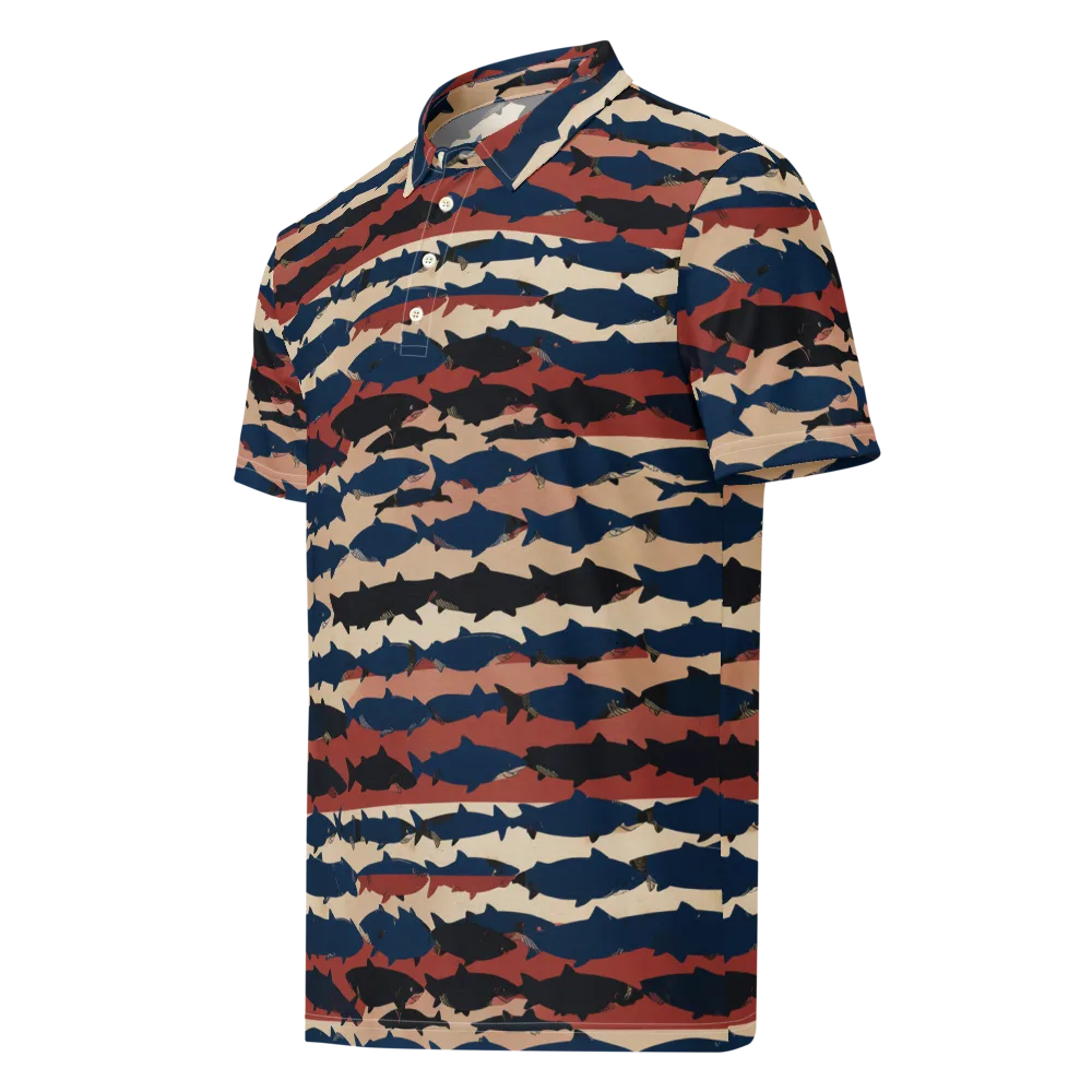 Midnight Run Fish on Men's Slim Fit Polo Shirt — Left Front