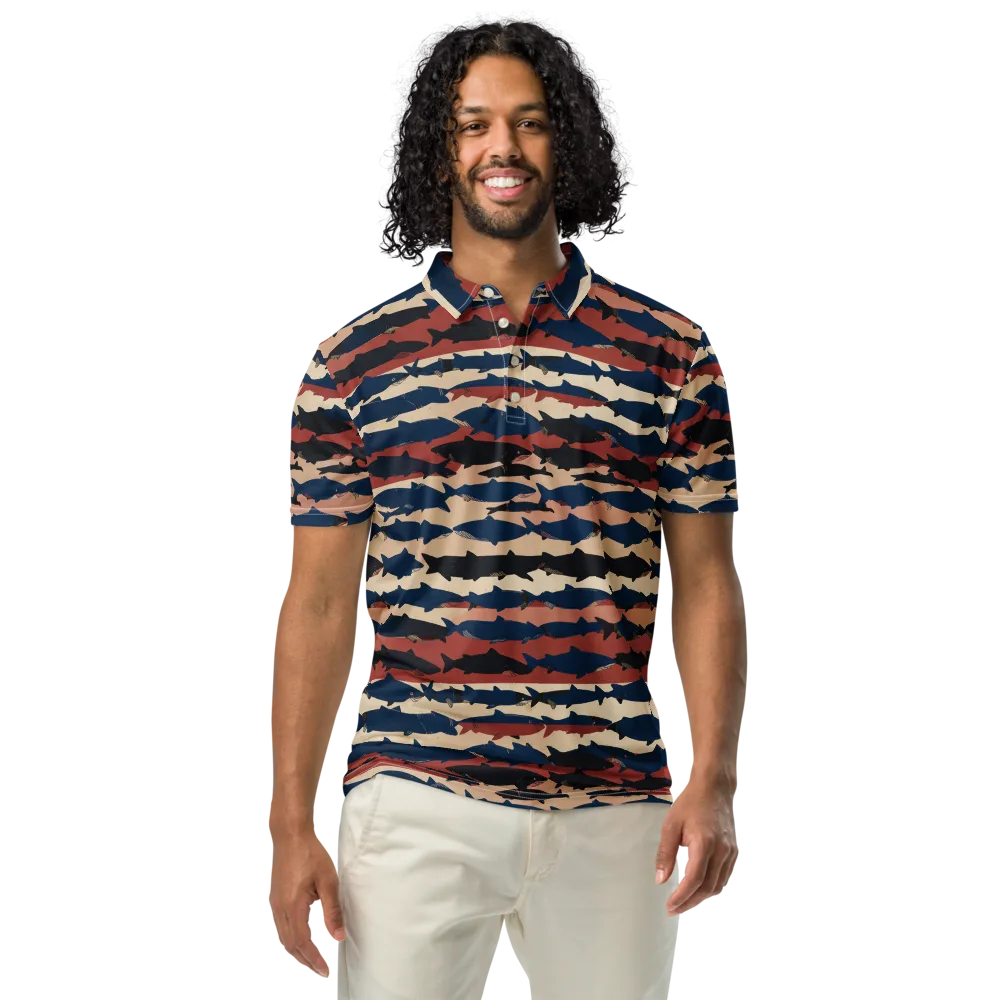 Midnight Run Fish on Men's Slim Fit Polo Shirt — Front