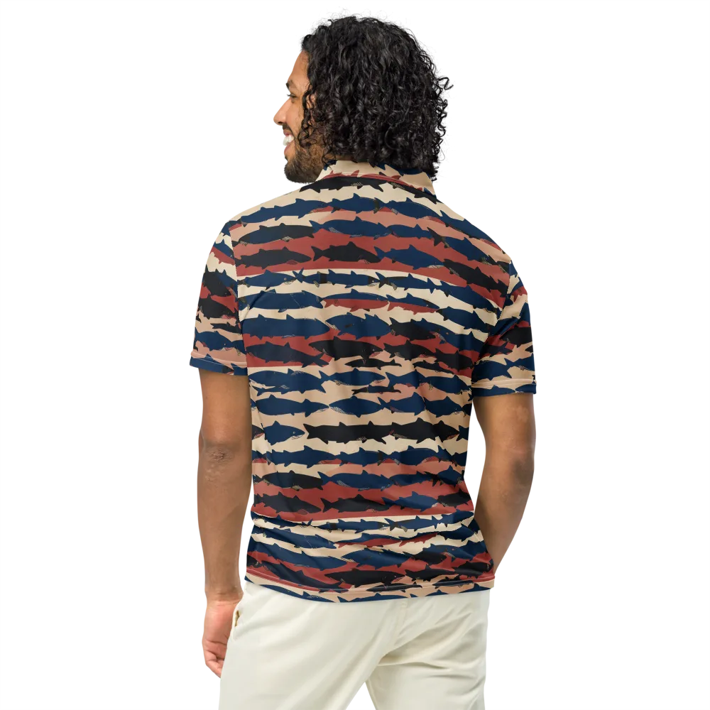 Midnight Run Fish on Men's Slim Fit Polo Shirt — Back