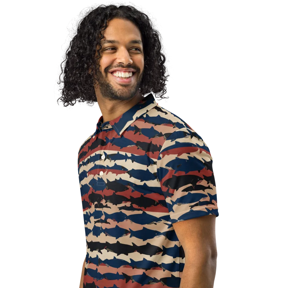 Midnight Run Fish on Men's Slim Fit Polo Shirt — Left Front
