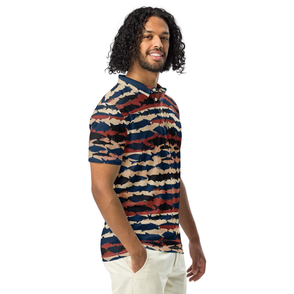 Midnight Run Fish on Men's Slim Fit Polo Shirt — Right Front