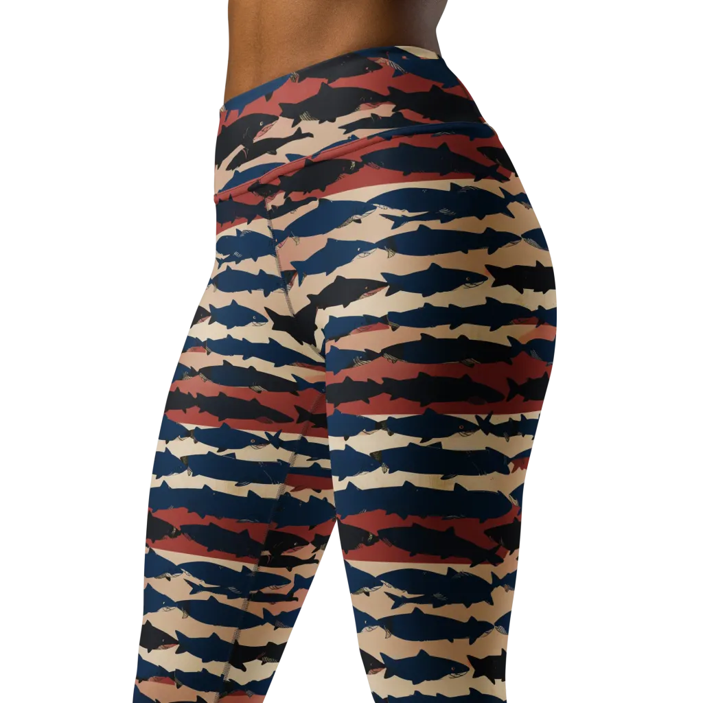 Midnight Run Fish on Yoga Leggings — Left Front