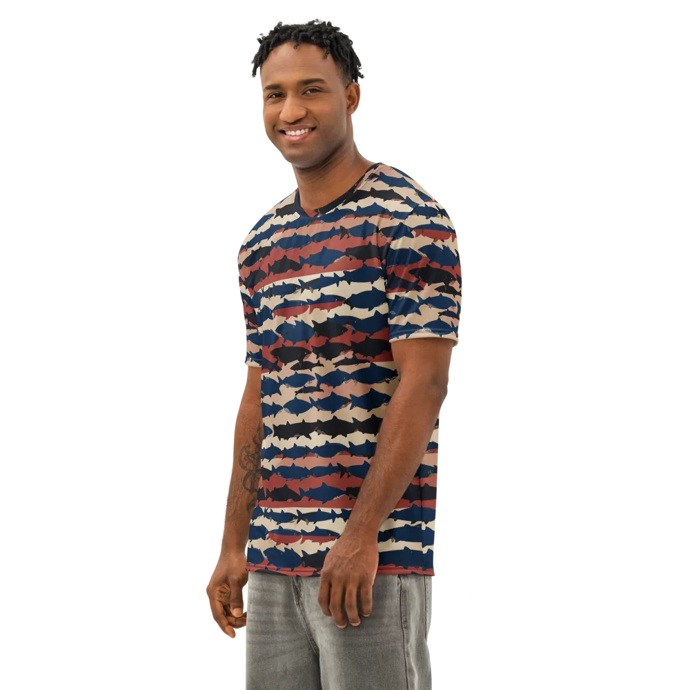 Midnight Run Fish on Men's Cotton Crew Neck T-Shirt — Left Front