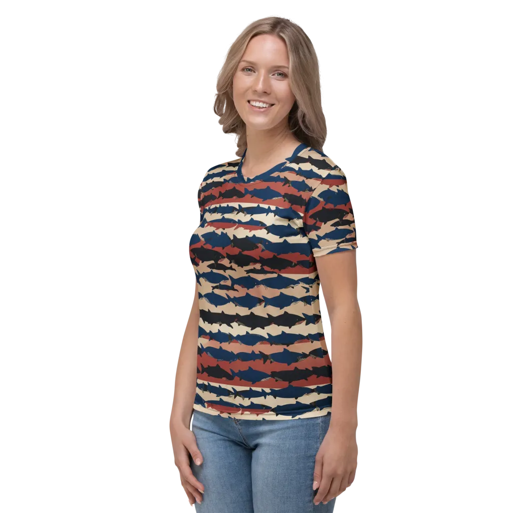 Midnight Run Fish on Women's Crew Neck T-Shirt — Left