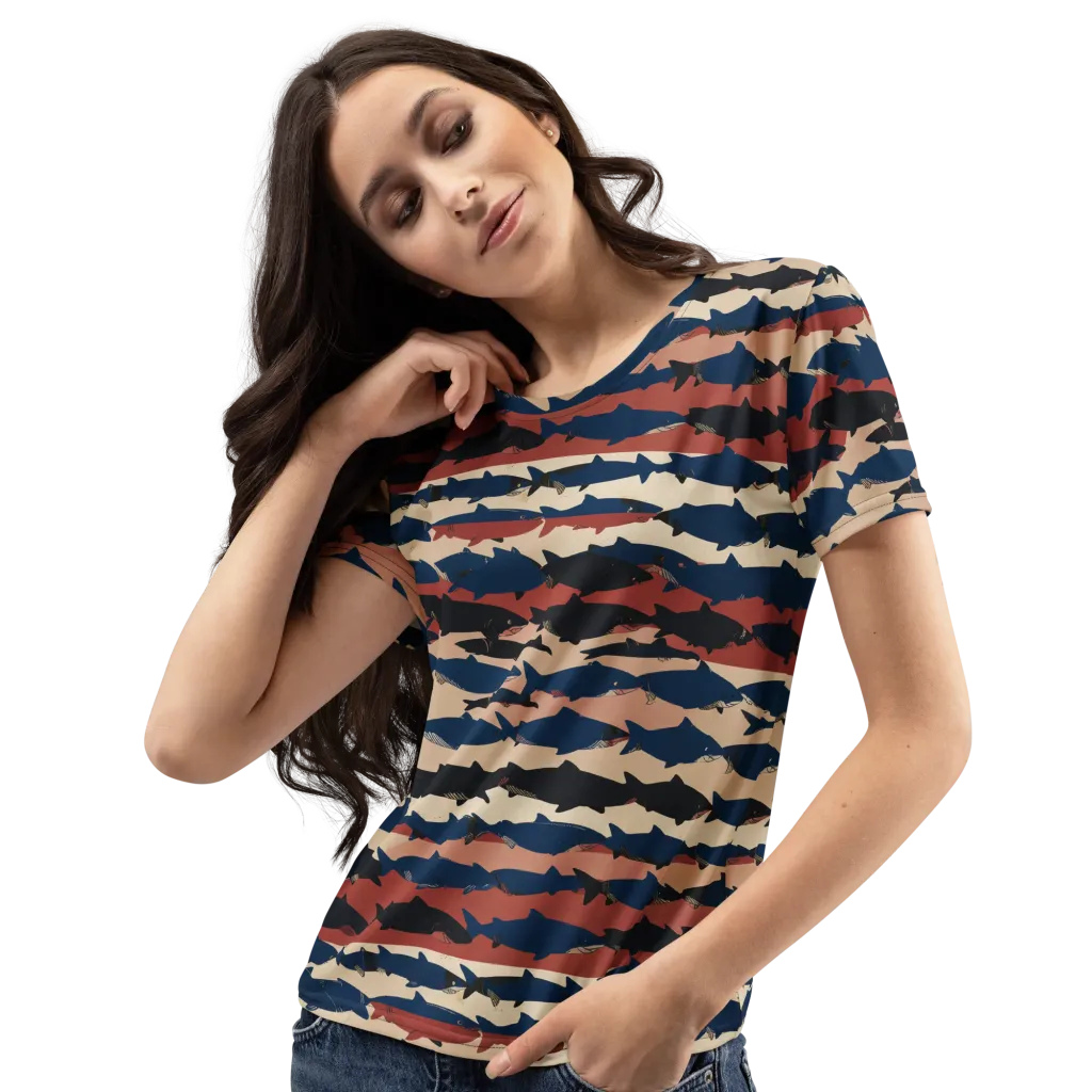 Midnight Run Fish on Women's Crew Neck T-Shirt — Left Front