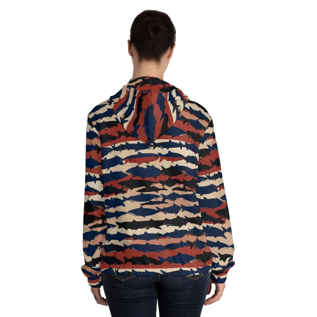 Midnight Run Fish on Women's Full-Zip Hoodie — Back On Person
