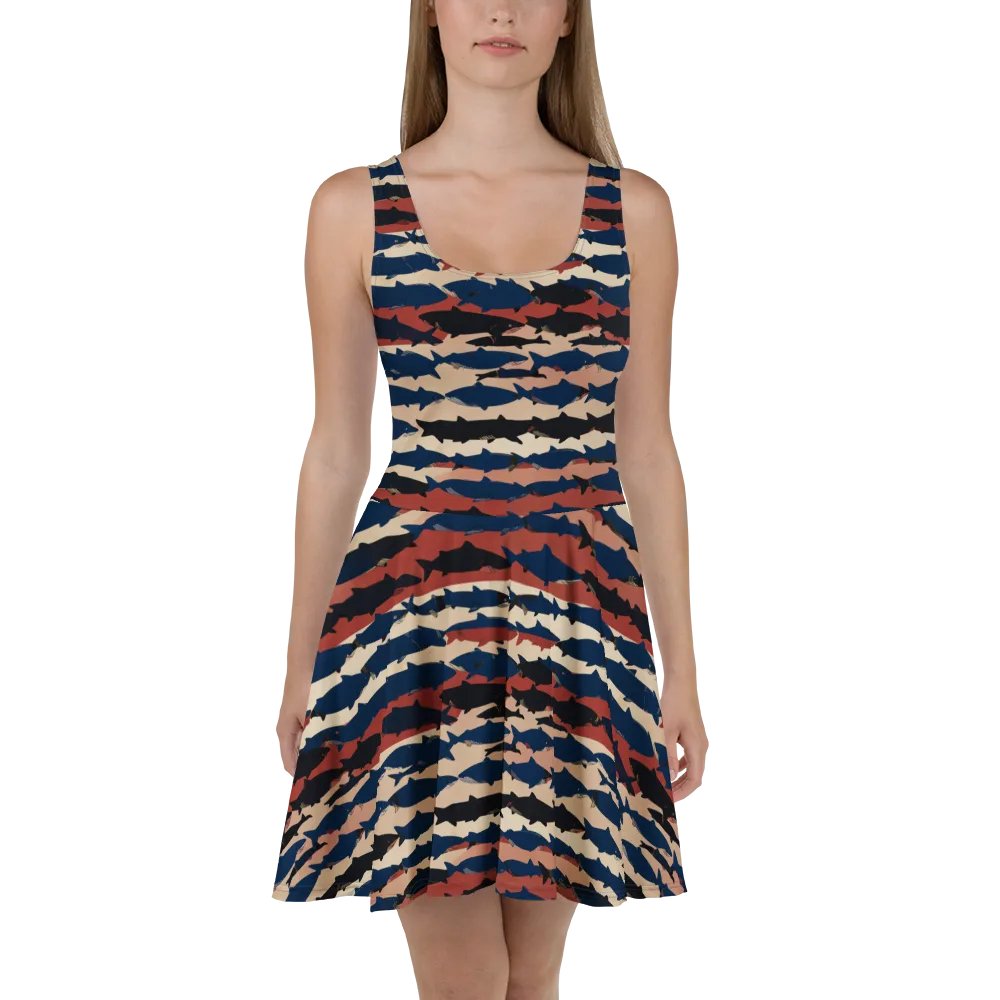 Midnight Run Fish on Skater Dress — Front