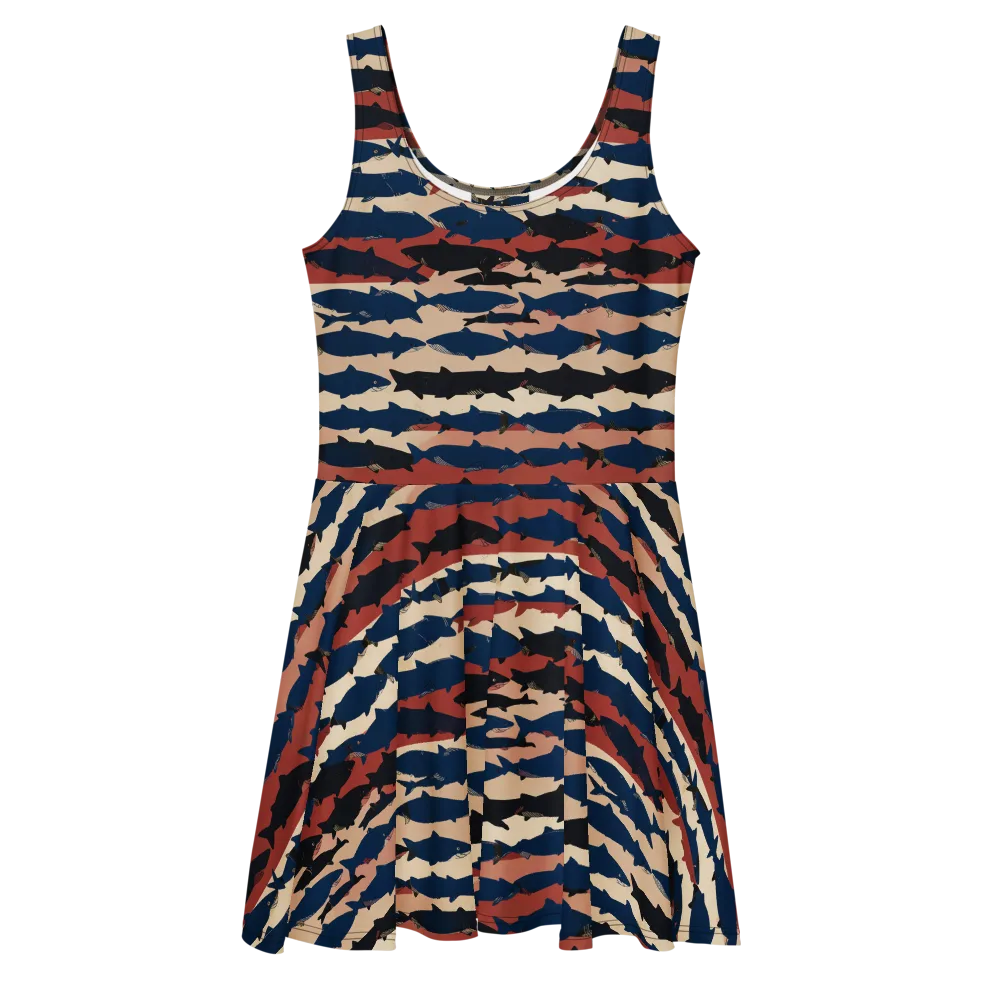 Midnight Run Fish on Skater Dress — Front