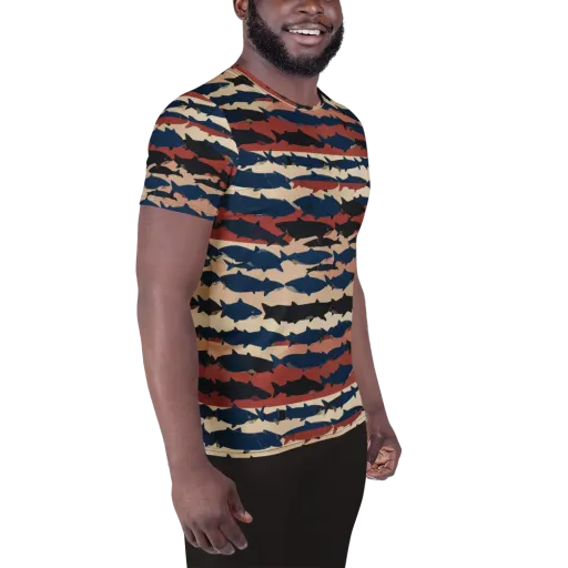 Midnight Run Fish on a Men's Athletic T-Shirt