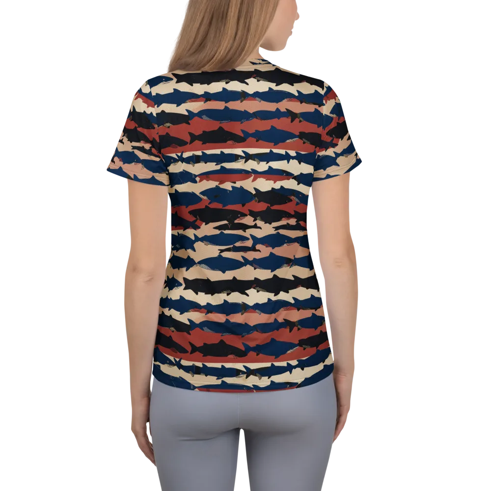 Midnight Run Fish on Women's Athletic T-Shirt — Back