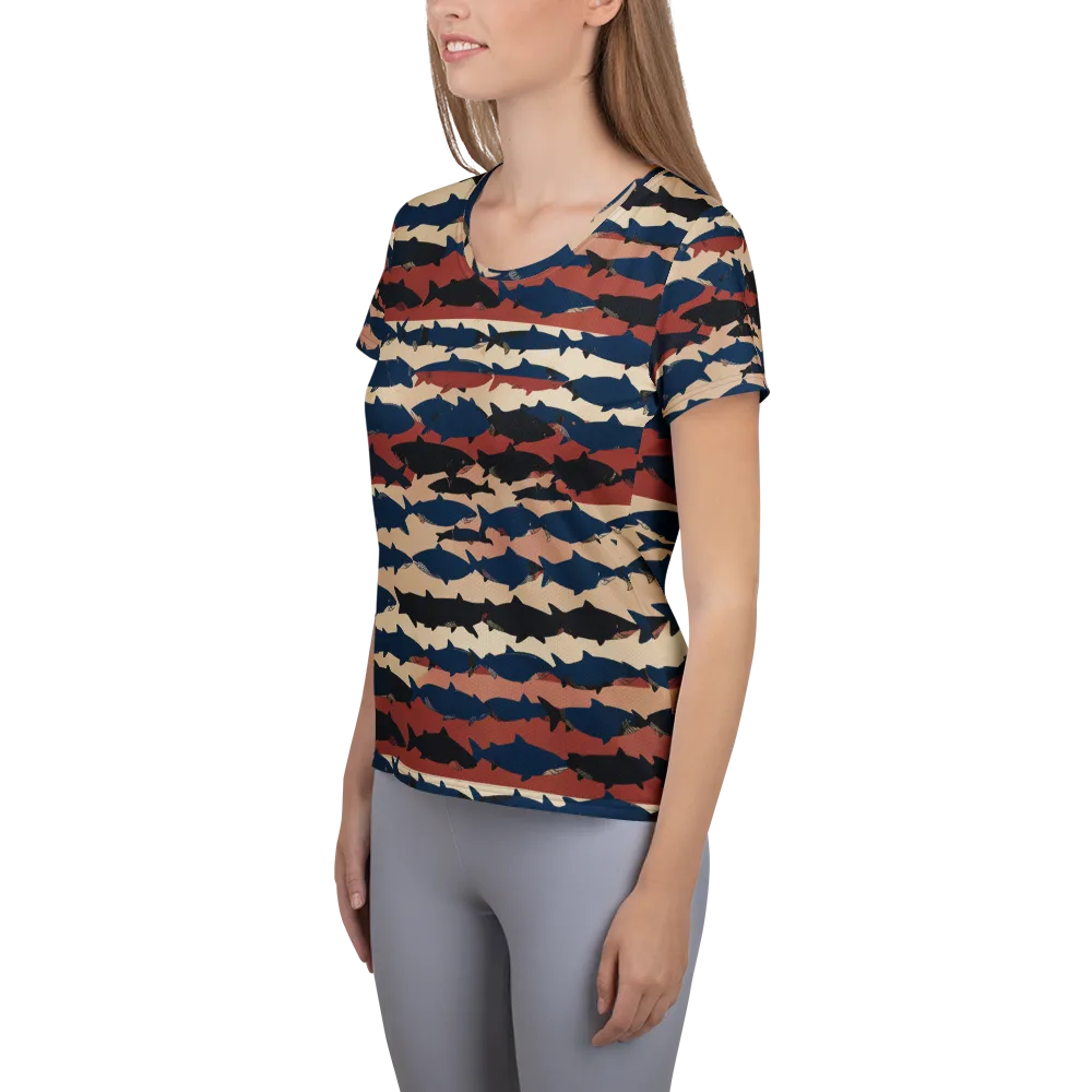 Midnight Run Fish on Women's Athletic T-Shirt — Left