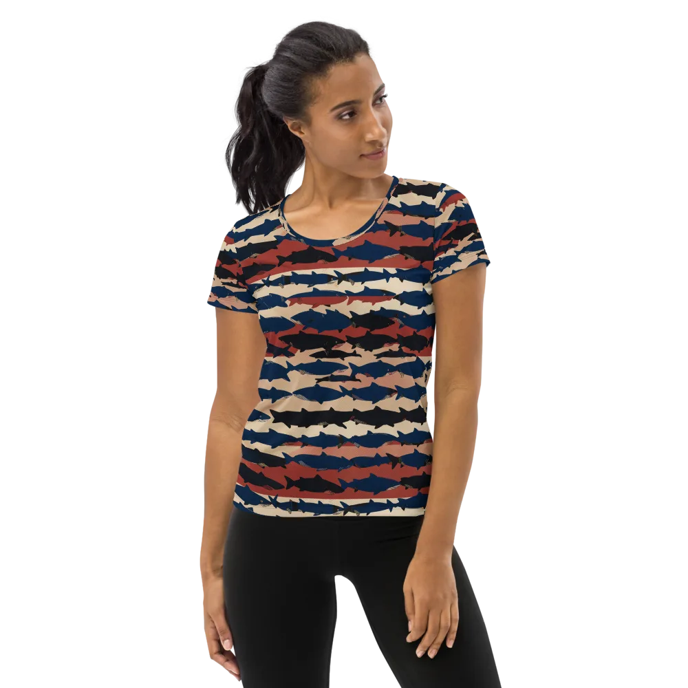 Midnight Run Fish on Women's Athletic T-Shirt — Front