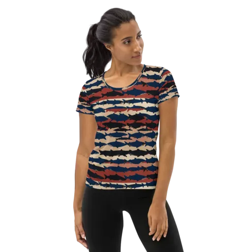 Midnight Run Fish on a Women's Athletic T-Shirt