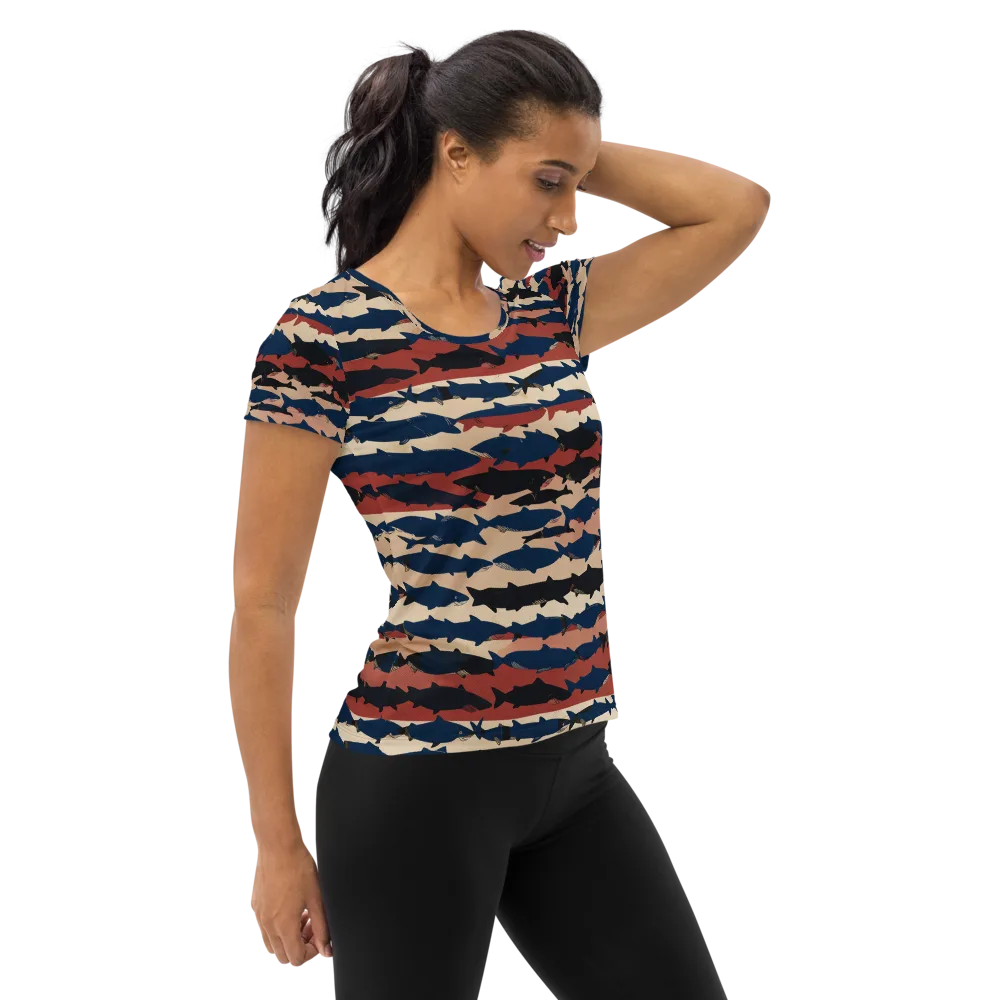Midnight Run Fish on Women's Athletic T-Shirt — Right