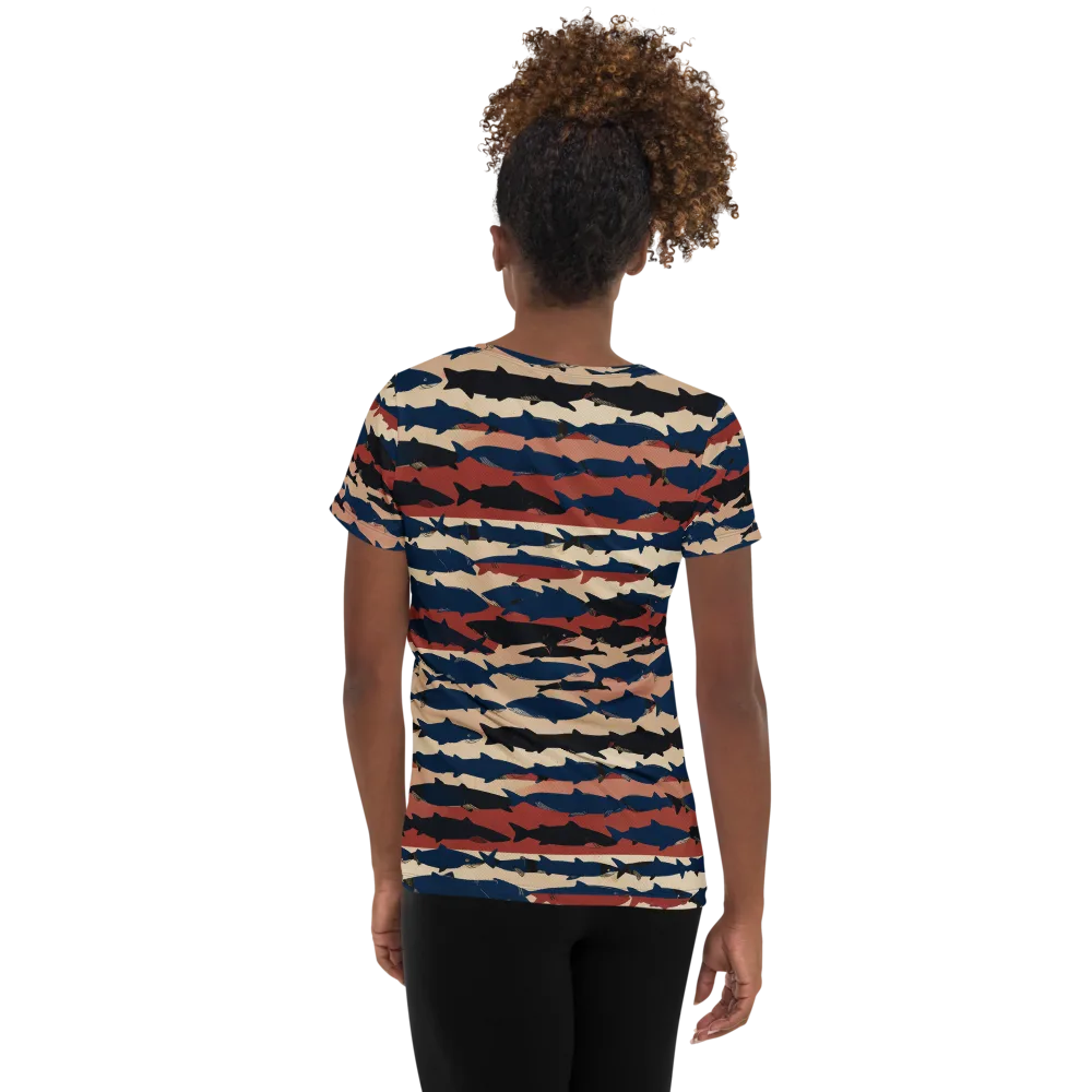 Midnight Run Fish on Women's Athletic T-Shirt — Back