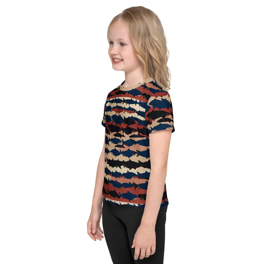 Midnight Run Fish on Kids Crew Neck T-Shirt — Left