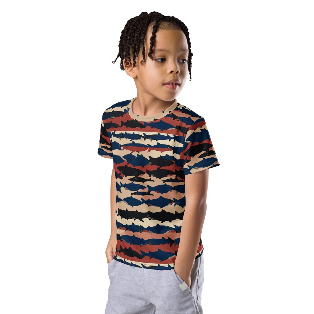 Midnight Run Fish on Kids Crew Neck T-Shirt — Left Front