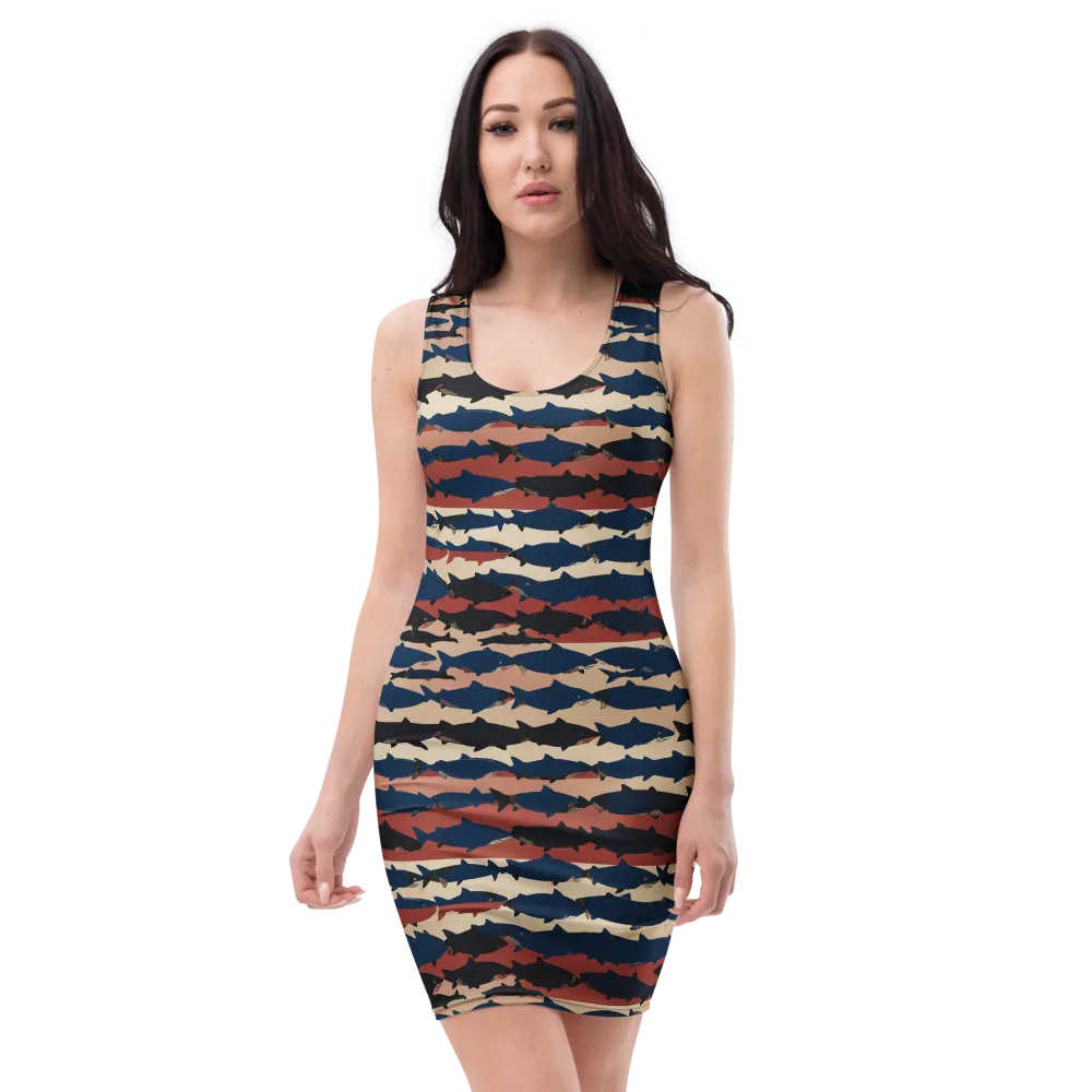 Midnight Run Fish on Bodycon Dress — Front