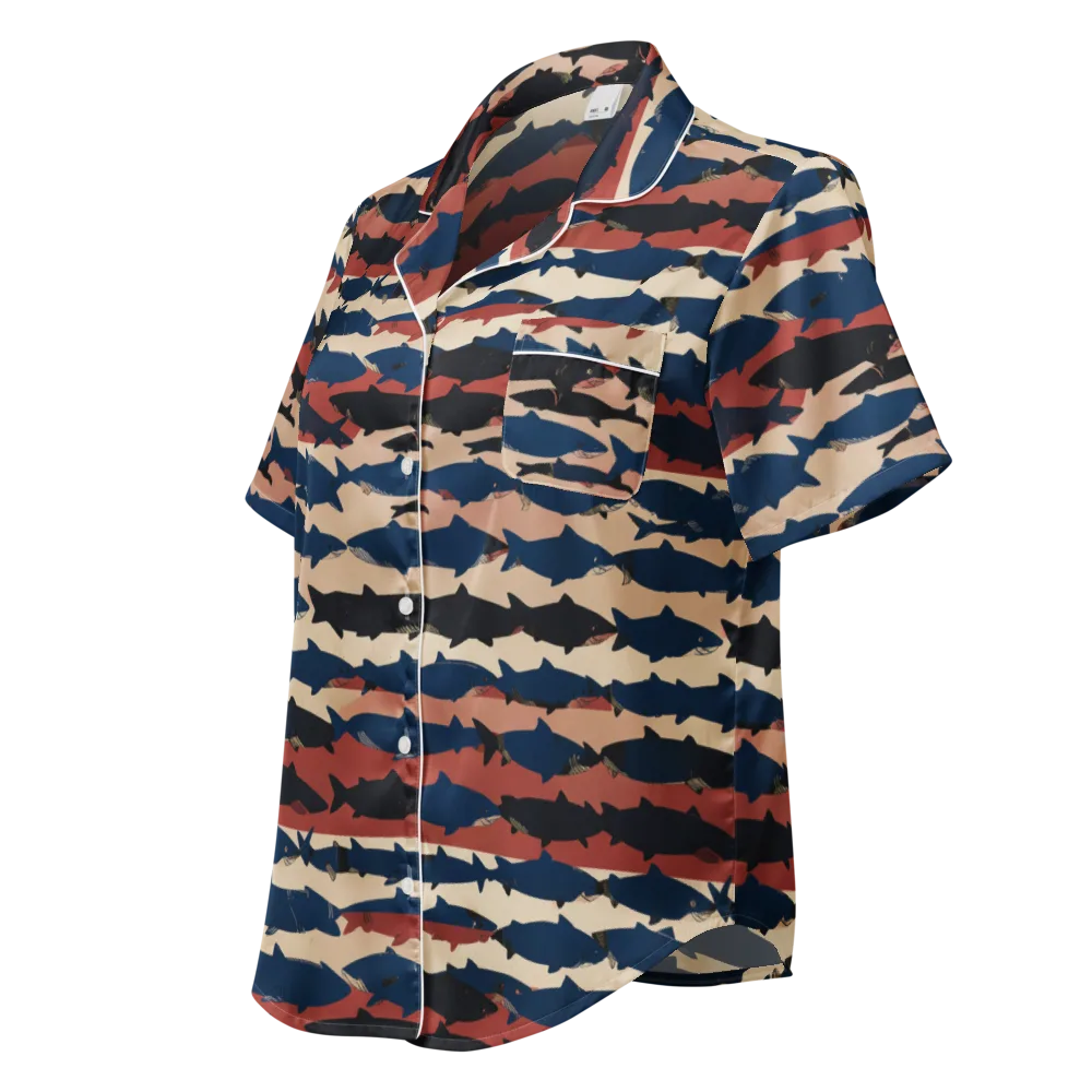 Midnight Run Fish on Women's Short Sleeve Pajama Top — Left Front