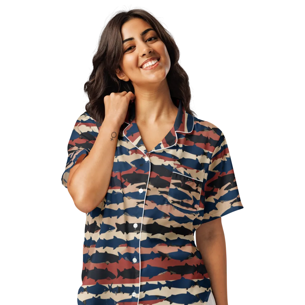 Midnight Run Fish on Women's Short Sleeve Pajama Top — Front