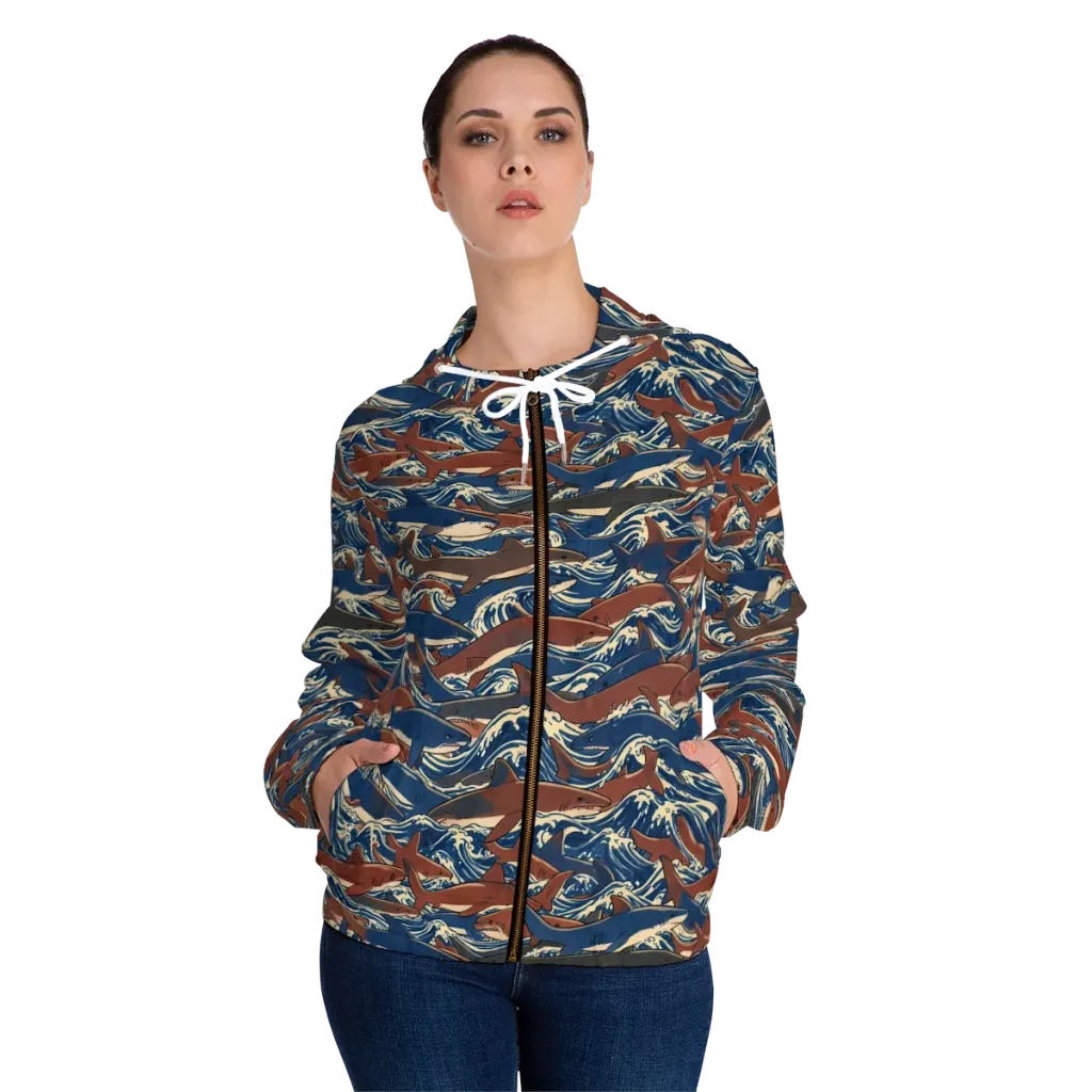 Tidal Teeth on Women's Full-Zip Hoodie — Front On Person